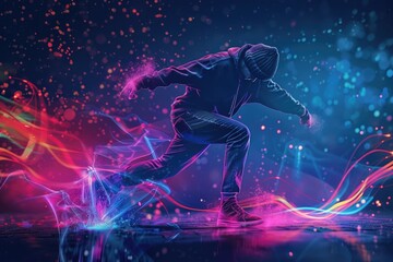 A person wearing a hoodie skates on a dark surface, illuminated only by the streetlights