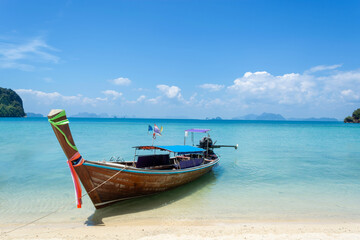 Long tail boat on the tropical beach in thailand