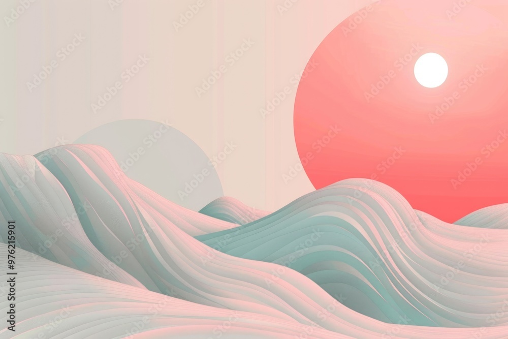 Poster a serene scene of the ocean at sunset with gentle waves