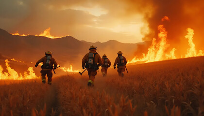 Bombeiros combatendo o fogo. Bombeiros combatendo as chamas. Bombeiros apagando o fogo. Fogo na mata. Fogo na planta&ccedil;&atilde;o. Chamas. Terreno em chamas. Vegeta&ccedil;&atilde;o em chamas. Bombeiros.