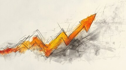 Obraz premium A hand-drawn orange arrow pointing upwards, with a faded out grey background.