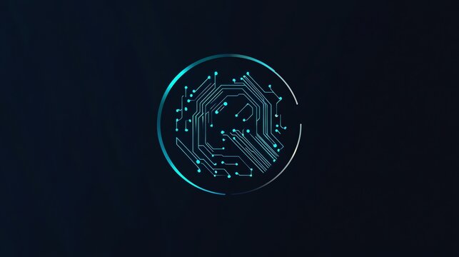 A blue circuit board design inside of a circle on a dark background.
