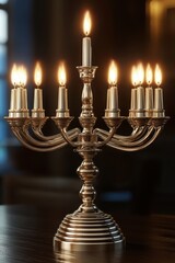 Fototapeta premium a silver menorah with five candles on it