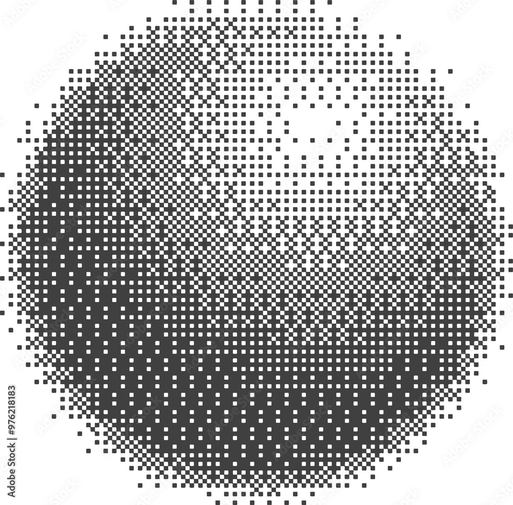 Poster bitmap pixel arcade game effect. circle with bit pattern texture. round y2k halftone element. aesthe
