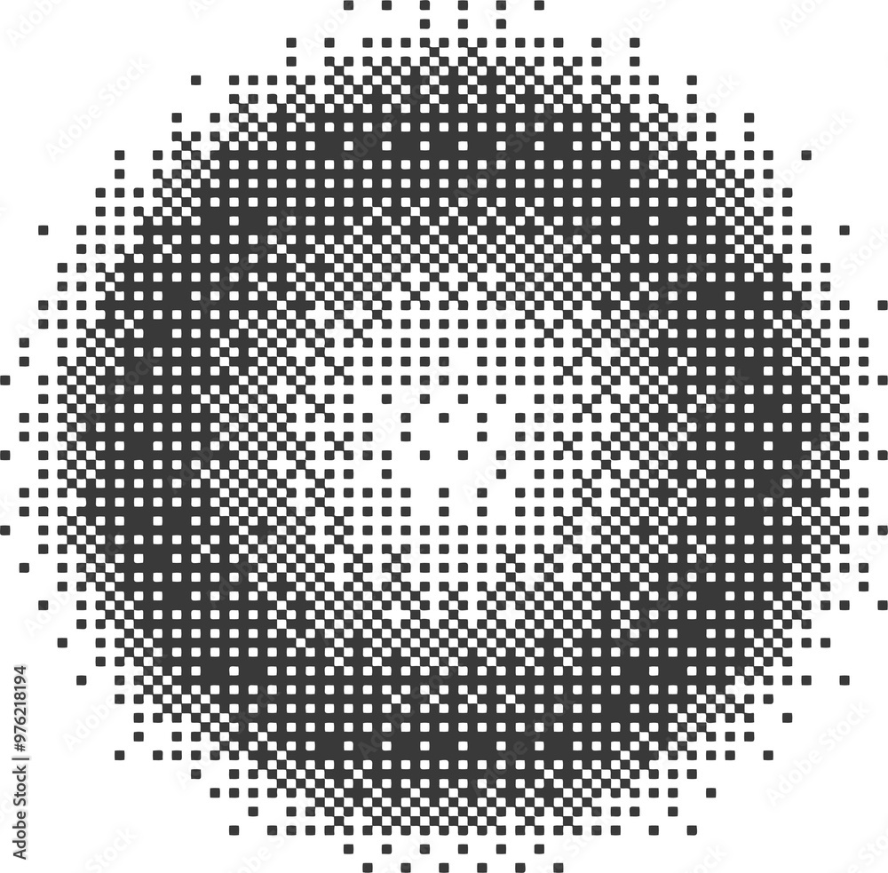Poster bitmap pixel arcade game effect. circle with bit pattern texture. round y2k halftone element. aesthe