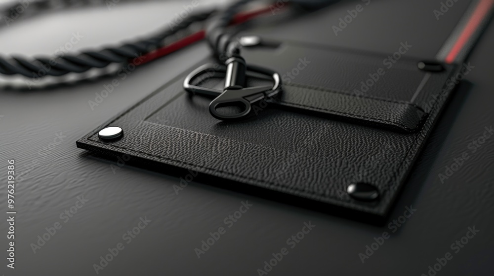 Poster A wallet containing a key and a chain lying on a table, great for background or object use in various settings