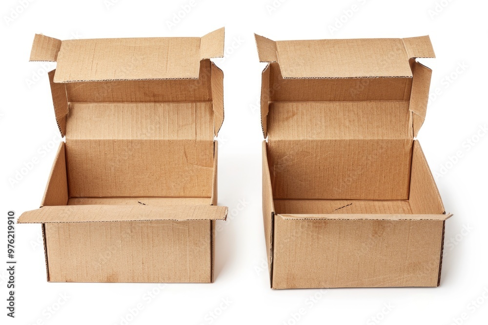 Aufkleber two open cardboard boxes sit on a clean white surface