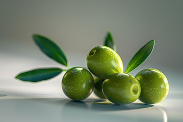 A plate of green olives arranged neatly on a table