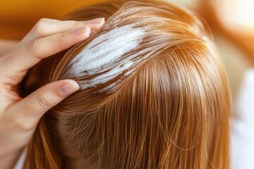 Fototapeta premium Applying hair treatment to scalp for healthy red hair care routine
