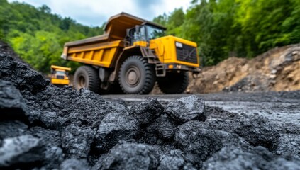 Mining Site with Trucks and Machinery