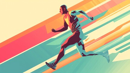 Dynamic illustration of a runner in motion, showcasing speed and energy through vibrant colors and abstract design.