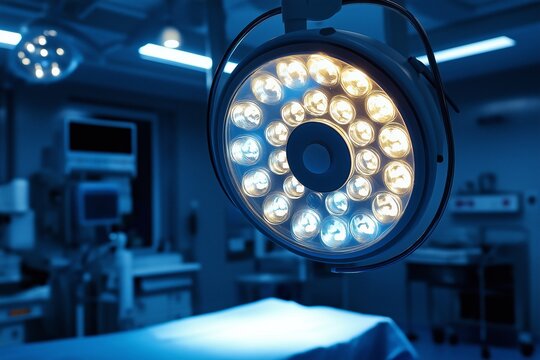 Surgical operating room lights, bright LED lamps, modern healthcare equipment, illuminated emergency room, medical technology concept