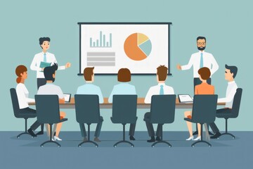 Fototapeta premium Group of people seated at a conference table for discussion or presentation, great for business and corporate use