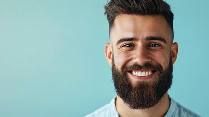 Obraz premium Portrait of a man with a beard smiling broadly.