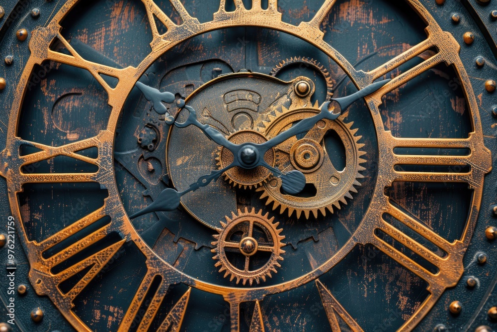 Poster Mechanical clock mechanism with visible gears and inner workings