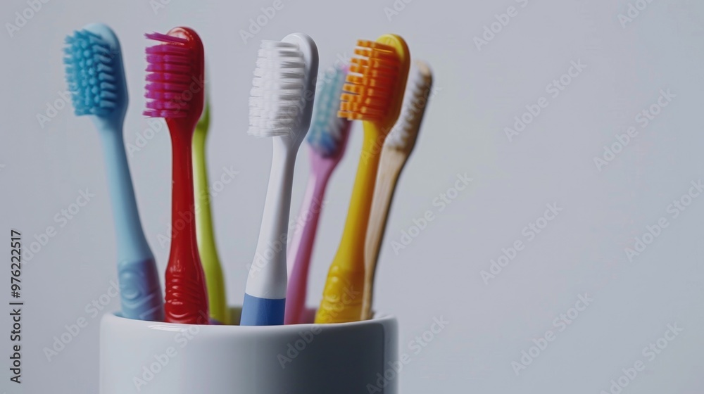 Aufkleber a colorful selection of toothbrushes arranged in a single cup