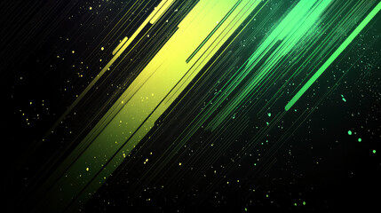 Vibrant green and black gradient background with dynamic lines and speckles