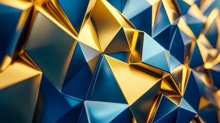 3d rendering of golden and blue abstract geometric background. Scene for advertising, technology, showcase, banner, game, sport, cosmetic, business, metaverse. Sci-Fi Illustration. Product display
