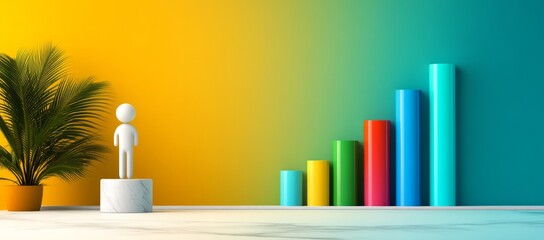 Obraz premium Minimalist 3D Figure With Colorful Bar Graph
