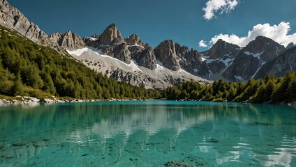 Turquoise water of Sorapis Lake in the Alps