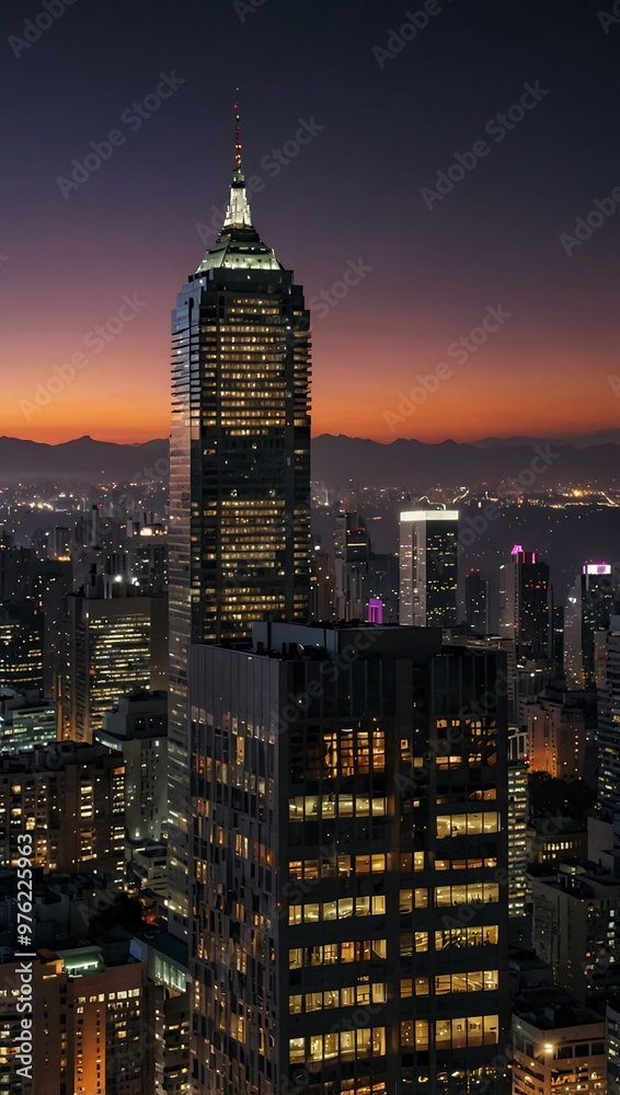 Canvas Prints Twilight glow over city skyscrapers