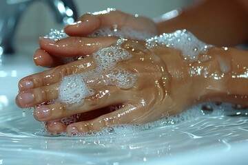 close-up shot of a woman using rubbing alcohol to disinfect her hands.