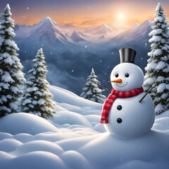 Obraz premium Happy Snowman In The Snowy Forest