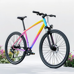 Fototapeta premium bicycle bike rainbow bike gradient bicycle road bike cycling two-wheeler colorful bike outdoors transportation fitness exercise sports leisure biking modern bike