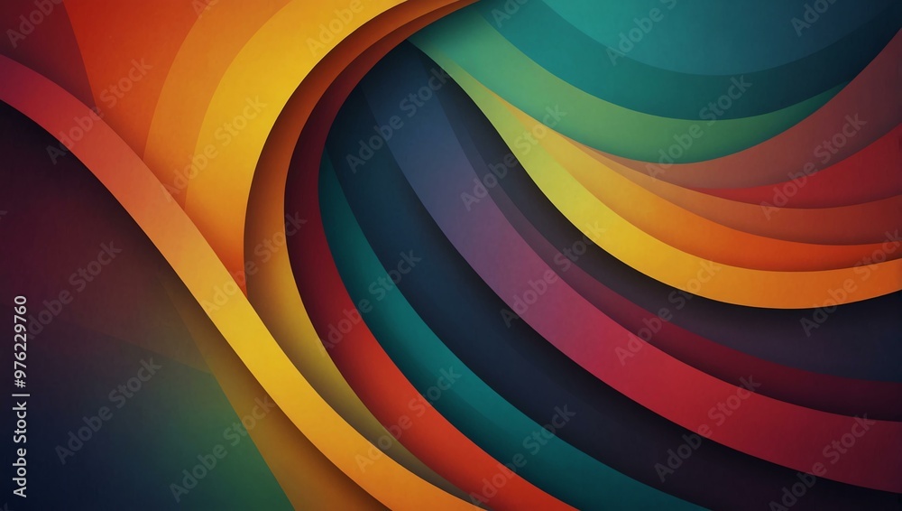 Poster Vibrant abstract background featuring colorful geometric curves and shadowed lines.