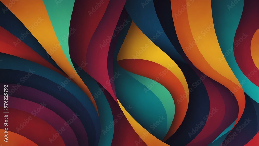 Wall mural Vibrant abstract background featuring colorful geometric curves and shadowed lines.