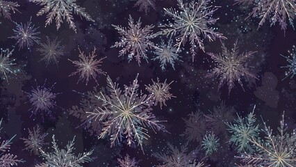 Fototapeta premium Elegant snowflakes swirling against a deep purple night sky with a celestial touch
