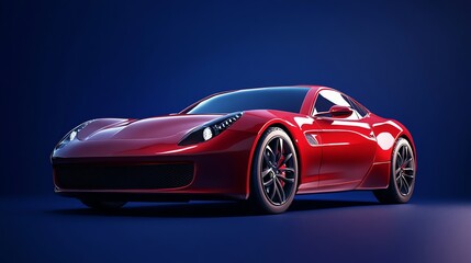 Obraz premium A red sports car on a blue background.