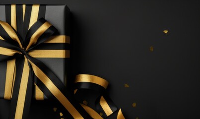 Black Friday shopping event with a box and gold ribbon as part of the background