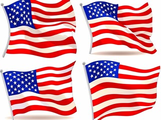 Four vibrant representations of the American flag in motion.