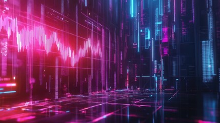 Fototapeta premium Abstract digital space with neon lights and data streams.
