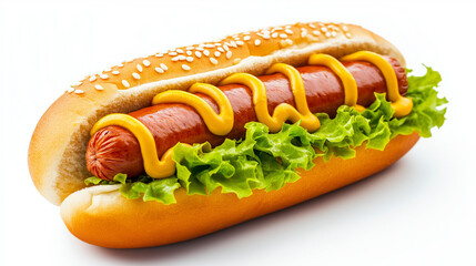 hot dog with mustard  , hotdog  on white  background 