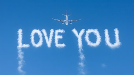 Airplane Writing in the Sky with Smoke the Phrase "I Love You", Abstract Image, Texture, Pattern Background, Wallpaper, Cover and Screen for Smartphone, PC, Laptop, 9:16 and 16:9 Format