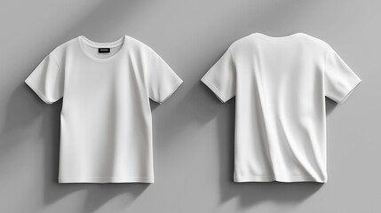 White T-Shirt Mockup: Front and Back Views on Grey Backdrop