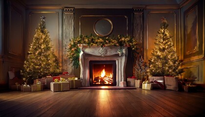 christmas room and fireplace
