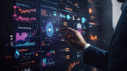Businessman Interacting with Futuristic Interface.