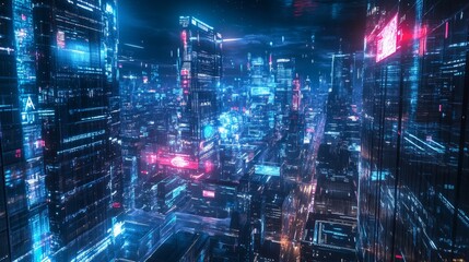 Obraz premium Cyberpunk Cityscape at Night.