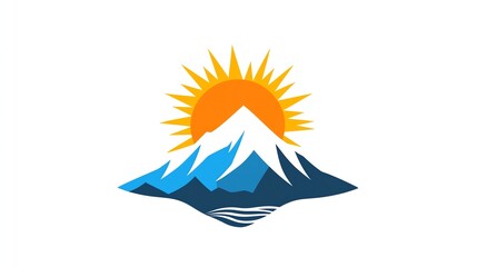 Obraz premium A logo of a mountain with a sun rising behind it.