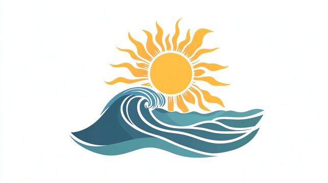 Simple vector illustration of a sun setting over ocean waves.