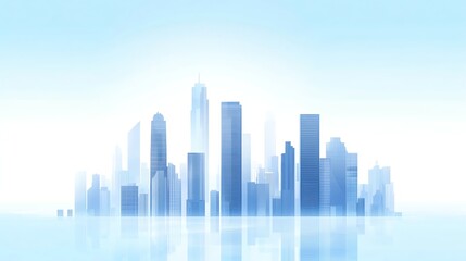 Naklejka premium A hazy silhouette of a modern city skyline with reflections in the water.