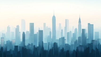 Obraz premium A hazy skyline of a modern city with tall skyscrapers.