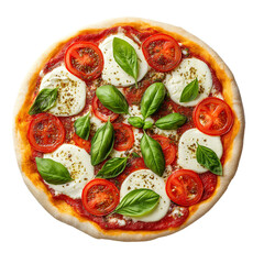 Pizza Caprese top view isolated on white or transparent PNG cutout