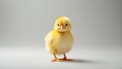 Obraz premium Adorable yellow chick on soft gray backdrop minimalist charm