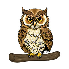 illustration of an owl perched on a tree branch