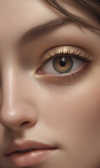 Fototapeta premium A natural close-up of an eye with thick lashes and a warm iris