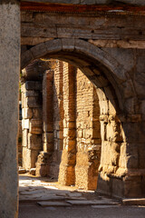 Lefke Gate (Lefke Kapi) of ancient Iznik Castle. Historical stone walls and doors of Iznik, Bursa.